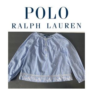 Polo Girls Blouse.  Blue and White Stripe.  Size 5